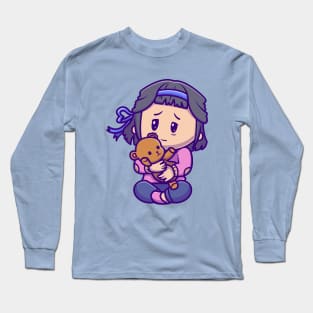 Cute Girl Hug Teddy Bear Cartoon Long Sleeve T-Shirt
